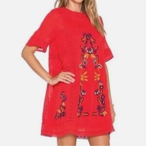 Free People Red Embroidered Midi Dress